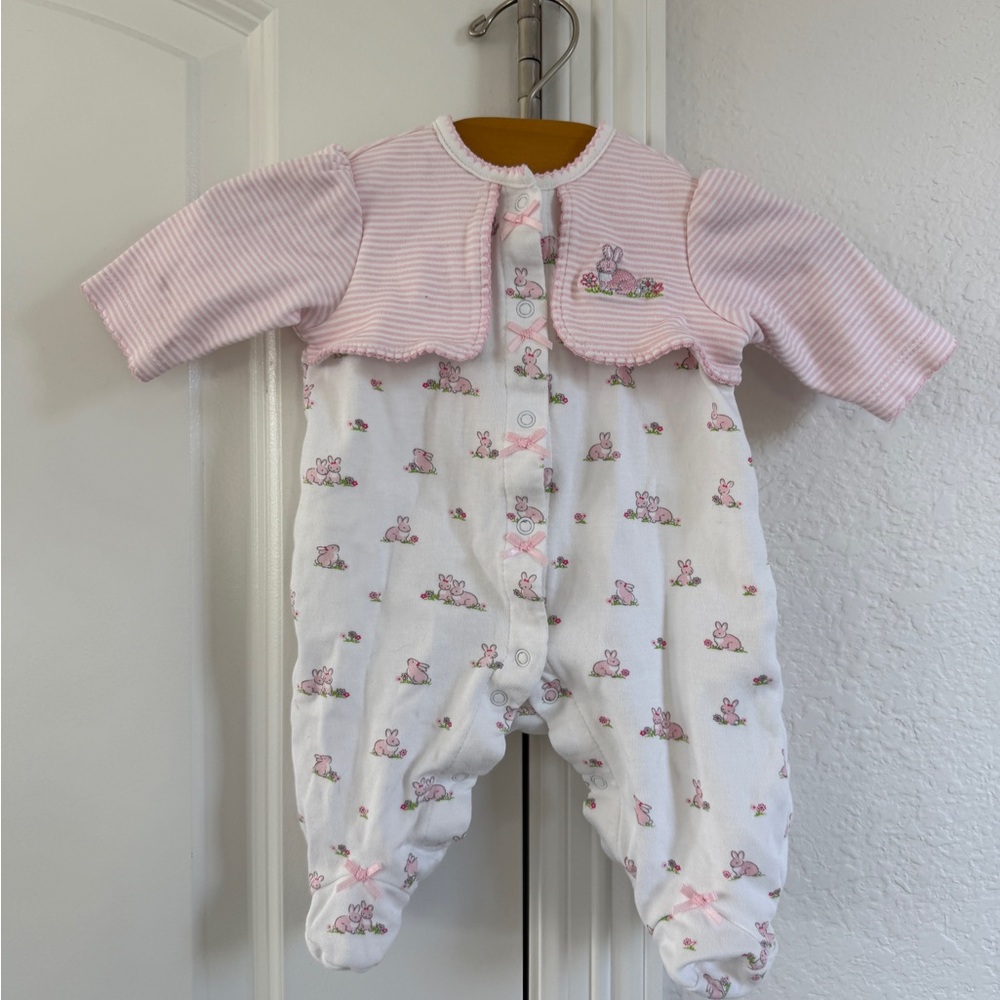 Little Me Easter Pink and White Bunny Print Kids One Piece